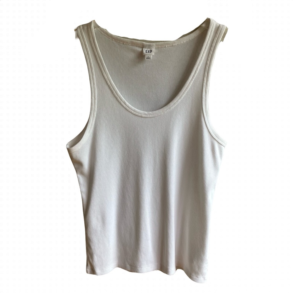 Gap Ribbed Scoopneck Tank Top Size L White Sleeveless Cotton Normcore Minimalist - Picture 5 of 9